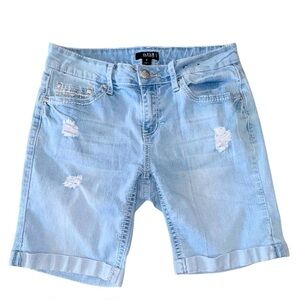 a.n.a. Size 6 Light Denim Distressed Cuffed Bermuda Shorts